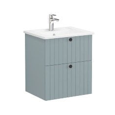 Vitra Root Groove 69411 Lavabo Dolabı, İki Çekmeceli, 60 Cm, Mat Fiyord Yeşili, Köşeli Lavabolu